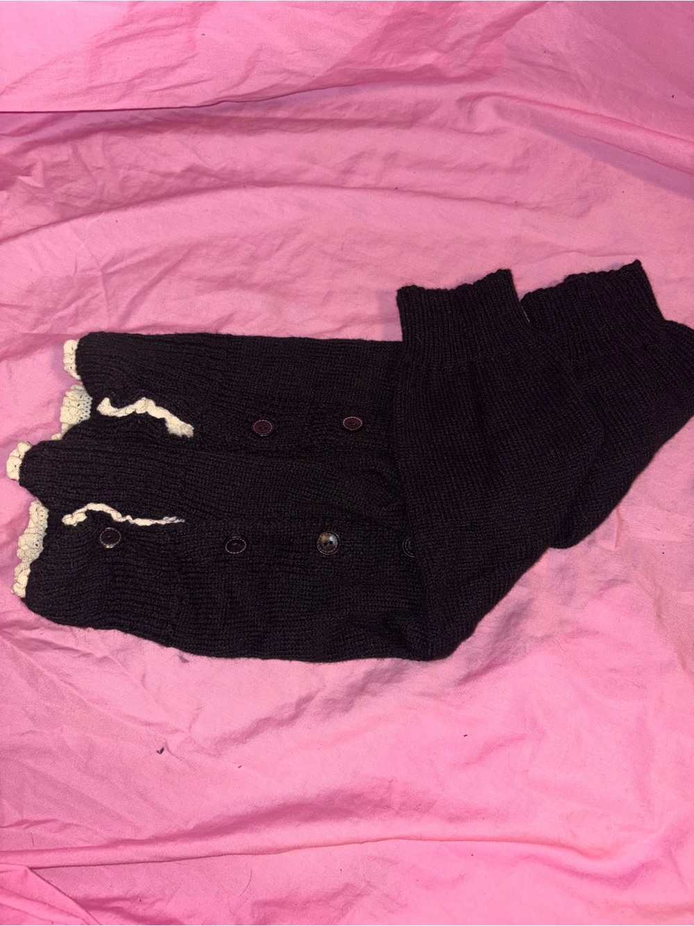 Black white button leg warmers